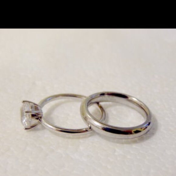 Radiance by Absolute Simulated Diamond Solitaire Ring & Wedding Band - Picture 4 of 5